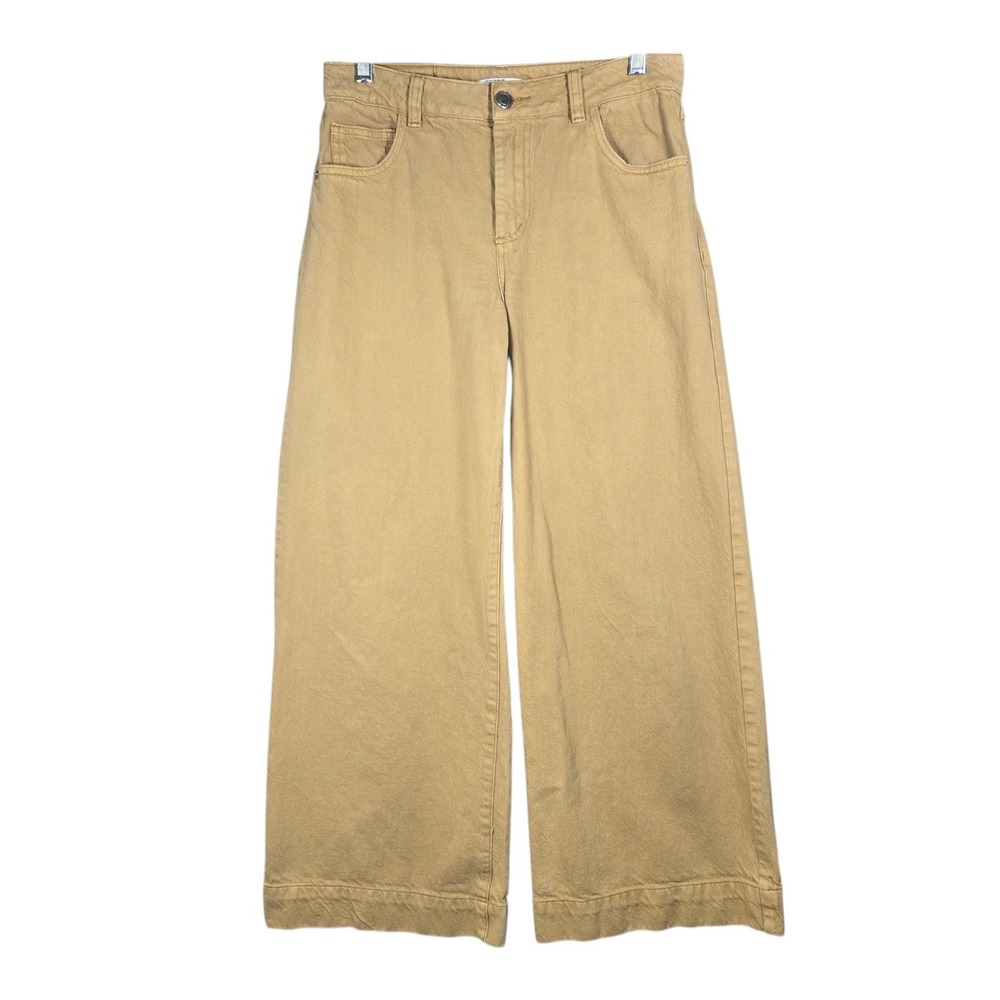 Esprit edc Wide Leg Pants Womens 8 Khaki Tan 100% Cotton High Rise Chino